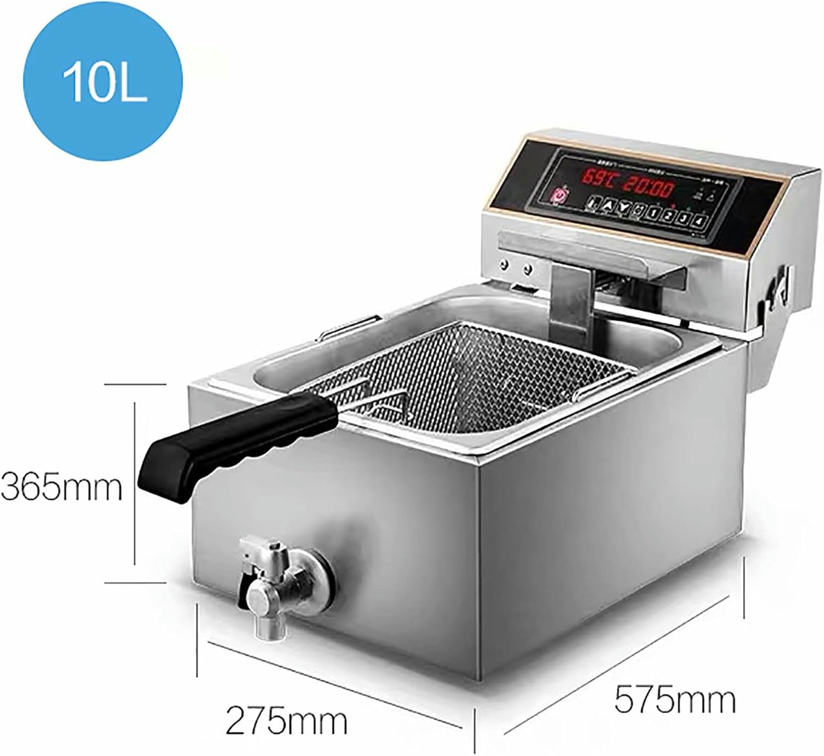 Freidora eléctrica Comercial de 3000 W con Cesta, freidora Profesional de Aceite de inducción para Pescado con de Drenaje y Control de Temperatura para Uso Comercial y domé~/