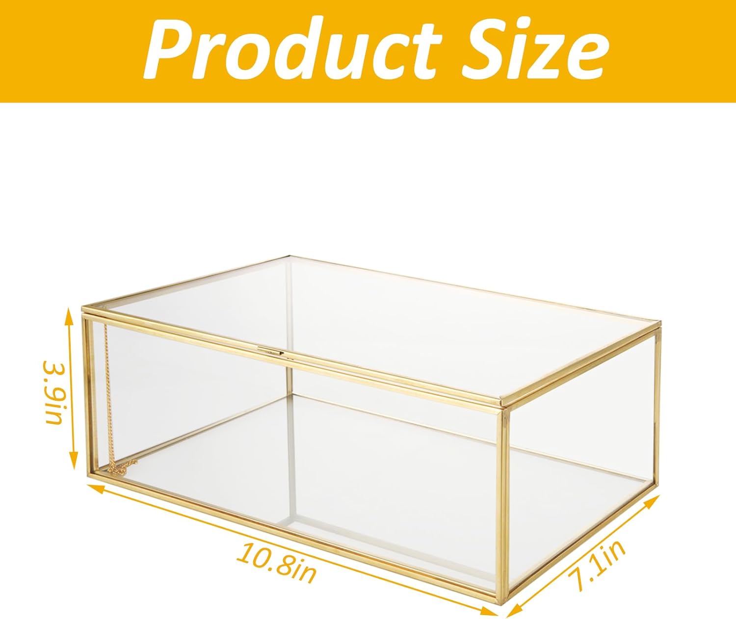 YAYODS 10.8” Glass Jewelry Box Gold Keepsake Box, Large Gold Card Box with Hinged Lid, Glass Display Box for Storage Wedding Card, Trinkets, Photo and More, Vintage