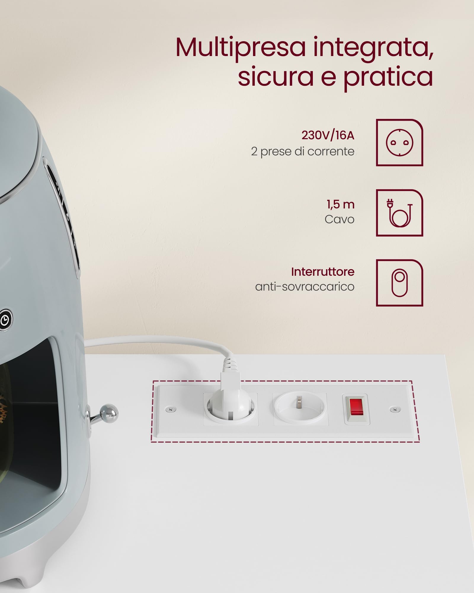 VASAGLE KAILYN Collezione - Credenza, Mobile da Cucina, Armadietto con Piano, Ripiano Porta Forno a Microonde, 1 Scomparto Aperto, 3 Ante, Ripiani Regolabili, Bianco Nuvola BBK373WB01