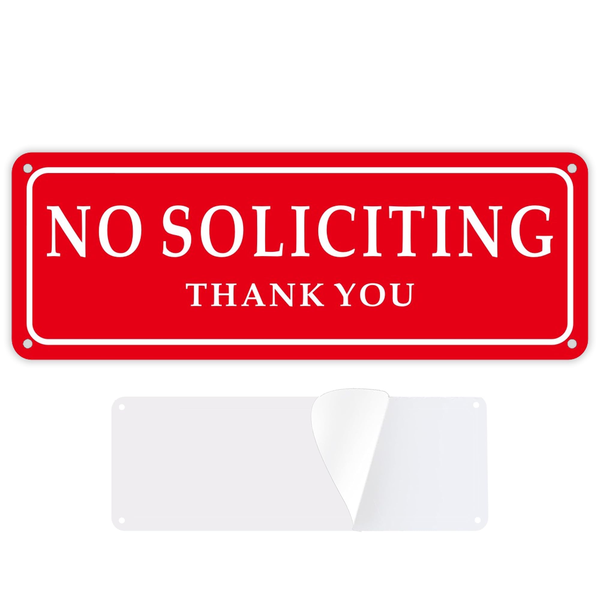 No Soliciting Sign for House with Strong Self Adhesive Tape, Aluminum- 10x3.5inches No Soliciting Yard Sign for Home Front Door,1Pack