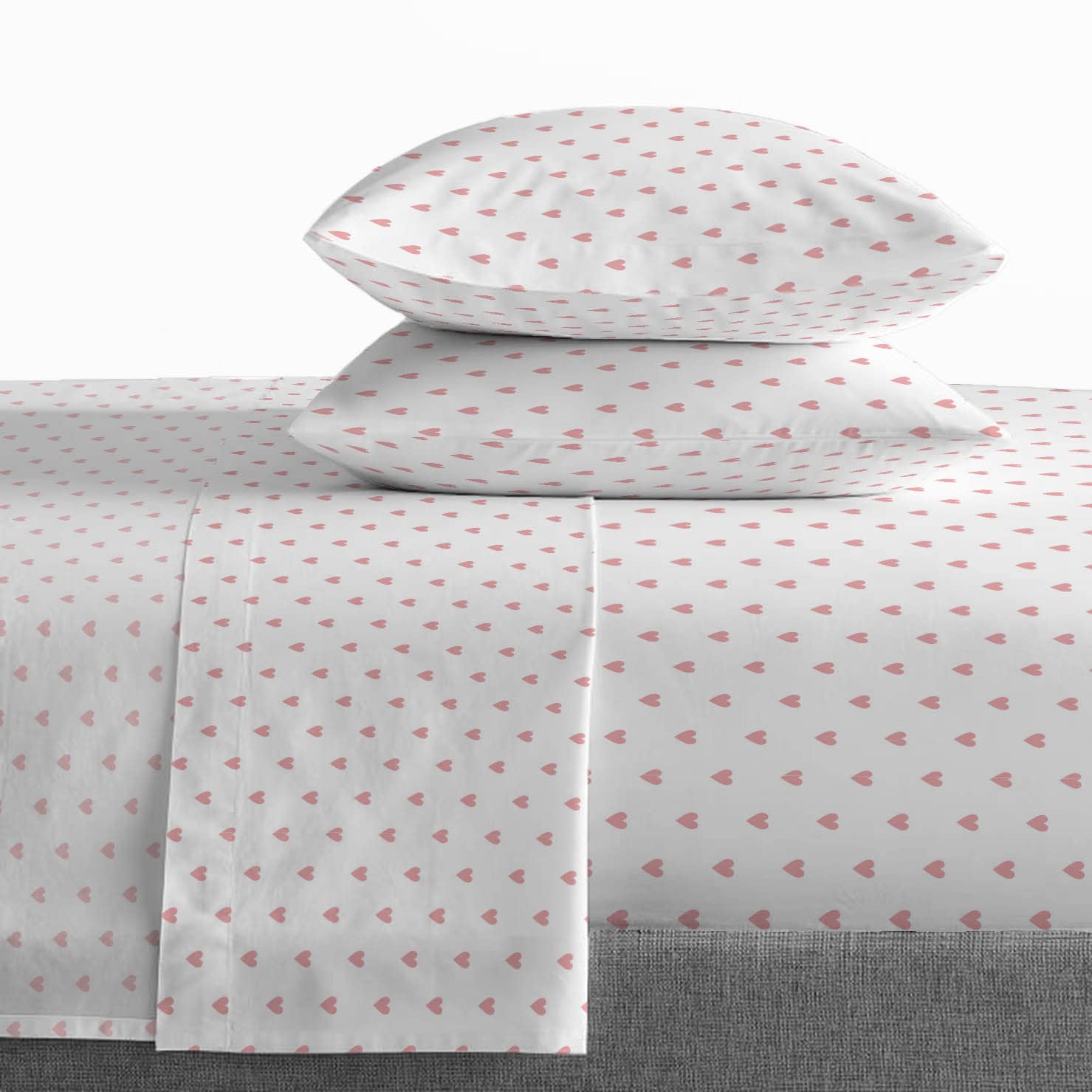 Saturday Park Pink Hearts Full Sheet Set - 4 Piece 100% Organic Cotton Sheets - GOTS & Oeko-TEX Certified
