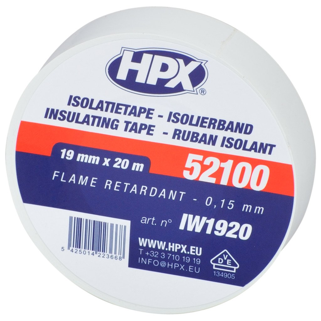 HPX IW1920 White PVC Tape for Electricians 19 mm x 20 m