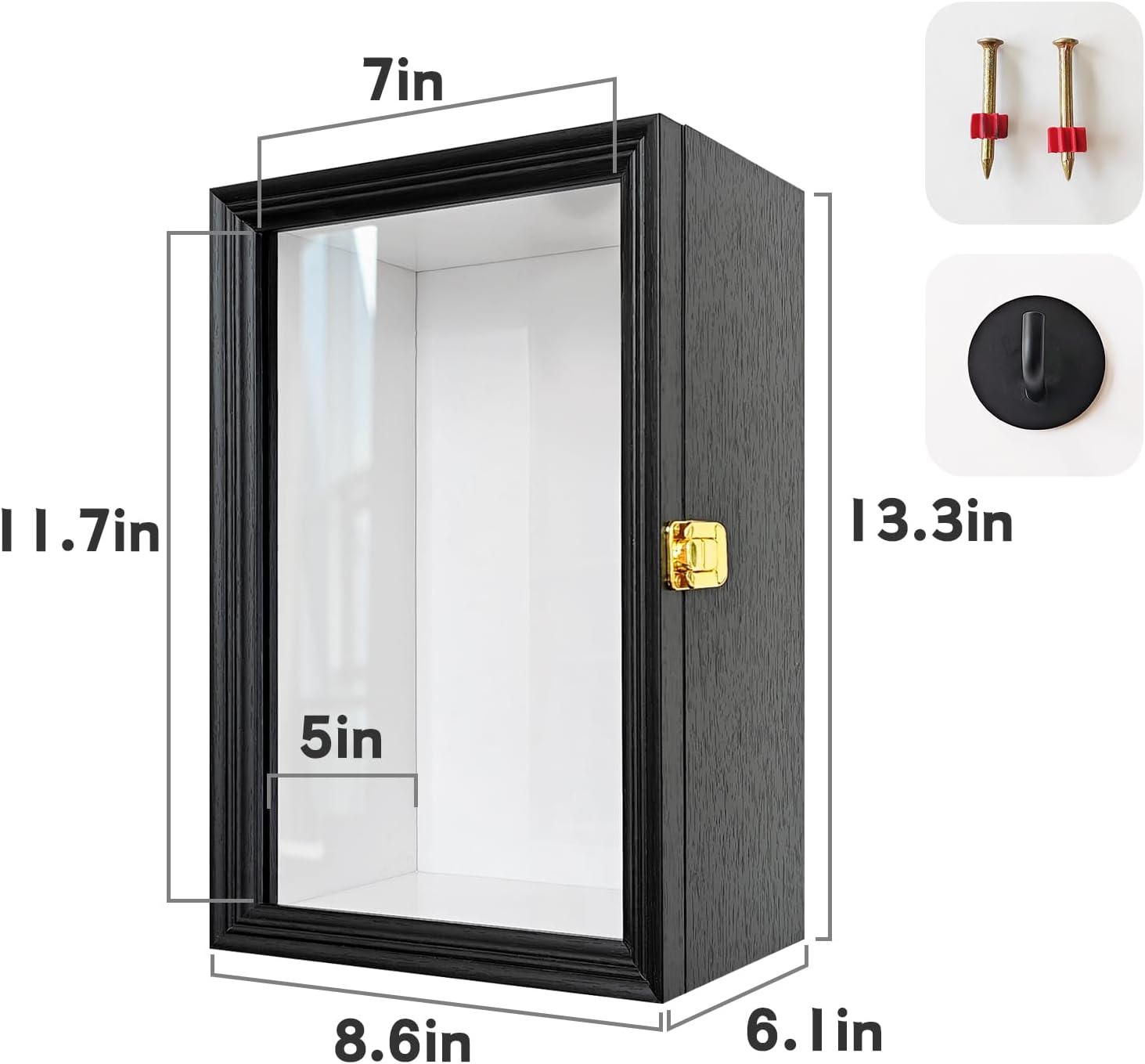 Hat Display Case with Hinged Door - Baseball Cap Shadow Box Ready to Hang, No Assembly Required, Includes Mounting Hardware & Hooks, Wall Mount Memorabilia Showcase for Collectors