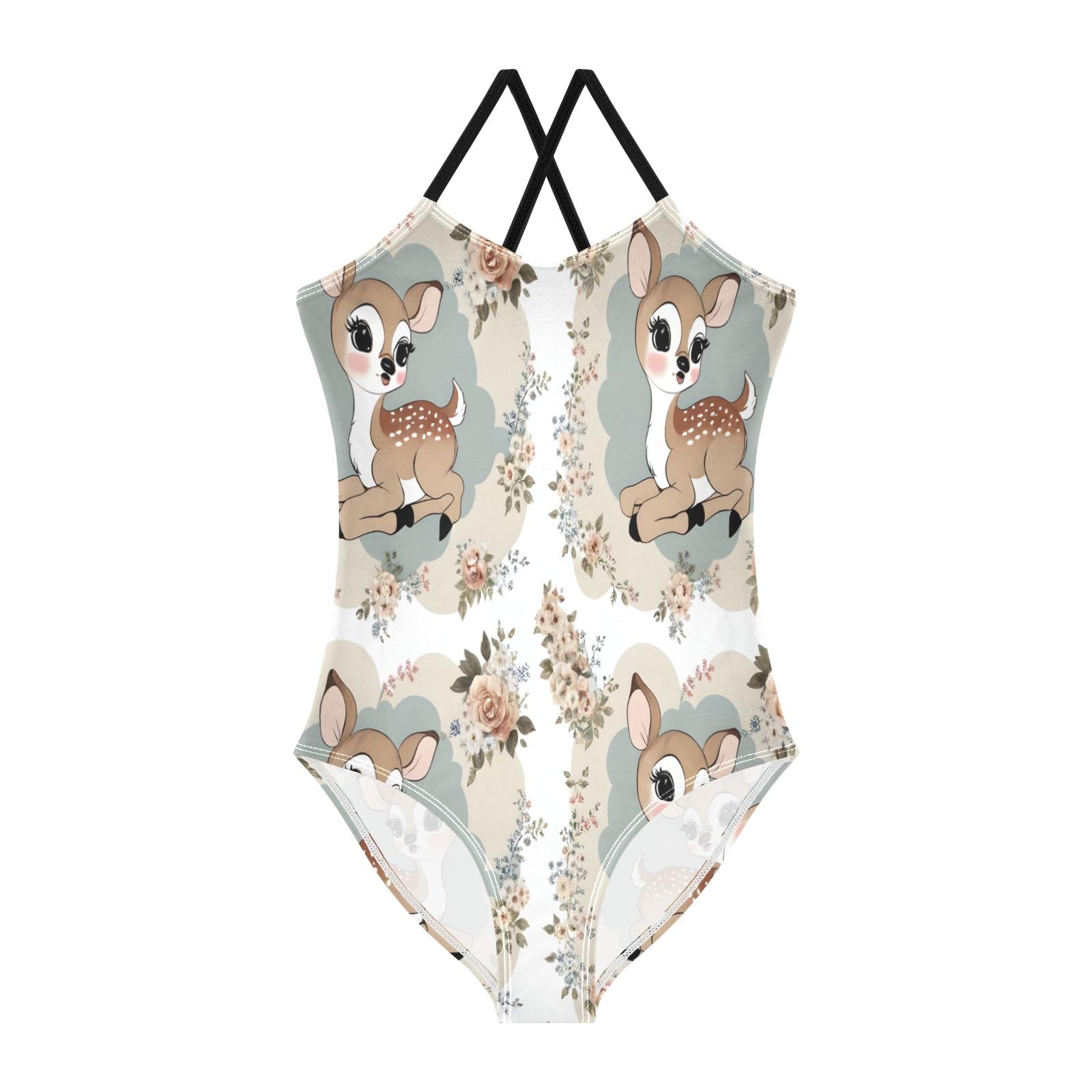 Cute Vintage Fawn Girls One-Piece Swimsuit Beach Bathing Suit