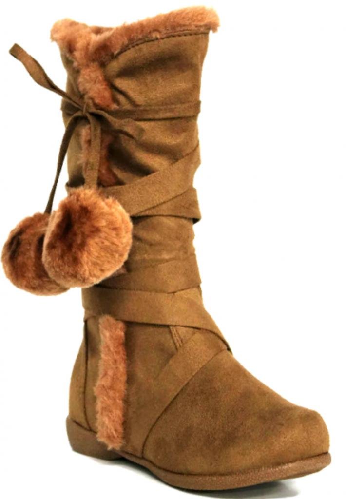 Toddler & Little Girl's Low Wedge Strap Pom Pom Boots