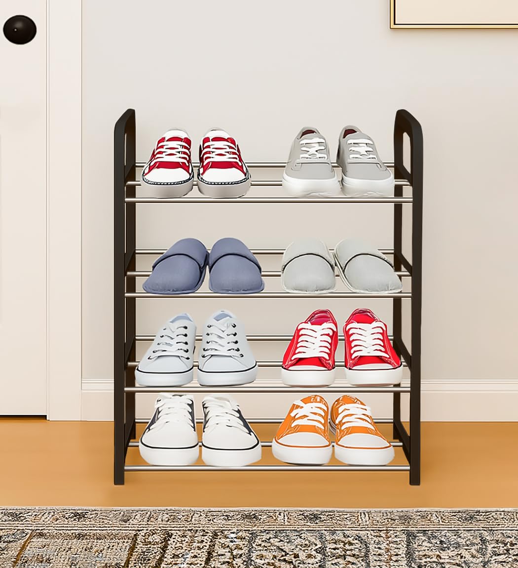 Plastic Shoe Rack |4-Layer Shoe Stand for Home |Shoe Rack with Shelf, Folding Shoes Rack for Bedroom, Living Room,Entryway, Black,Footwear Stand for Home,Organizer Rack