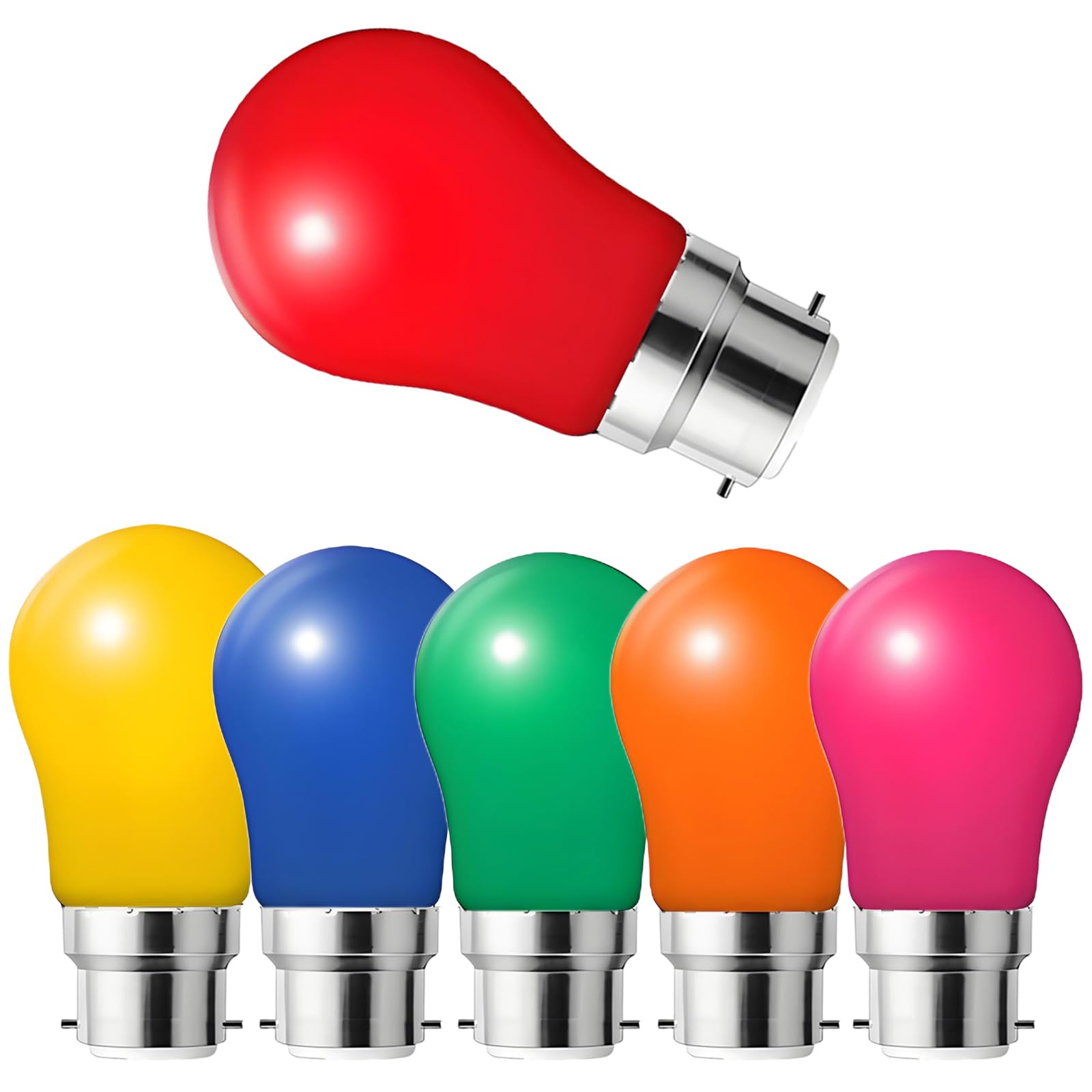 HUAMu B22 Bayonet Coloured LED Bulbs 3W, Equivalent 30 Watt Incandescent, AC 230V, Mixed Colours Red Yellow Blue Green Orange Pink, Decoration for Outdoor Indoor String Wedding, Party, Christmas