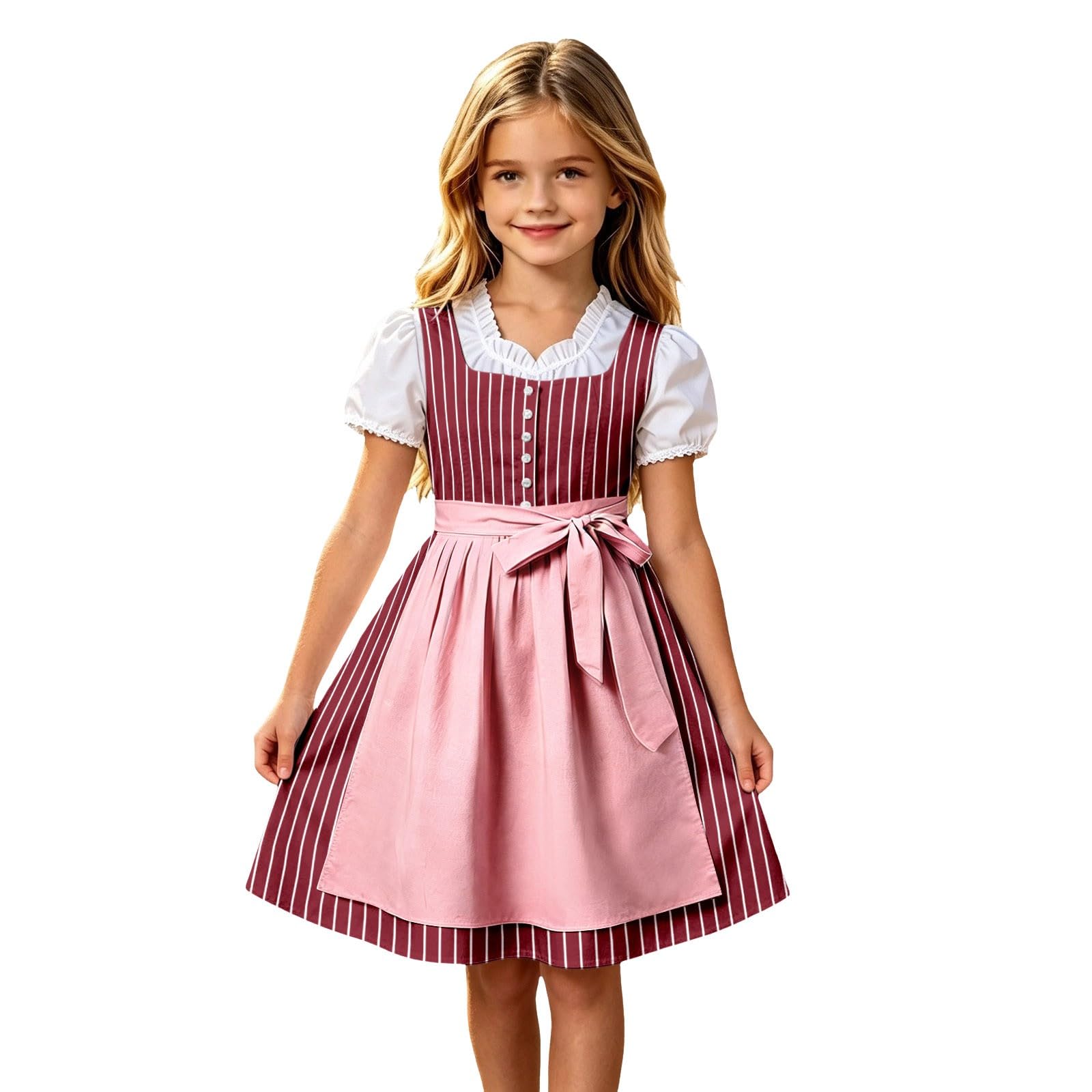Girls Oktoberfest Costume Bavarian Beer Festival Dirndl Dress with Apron — image 1
