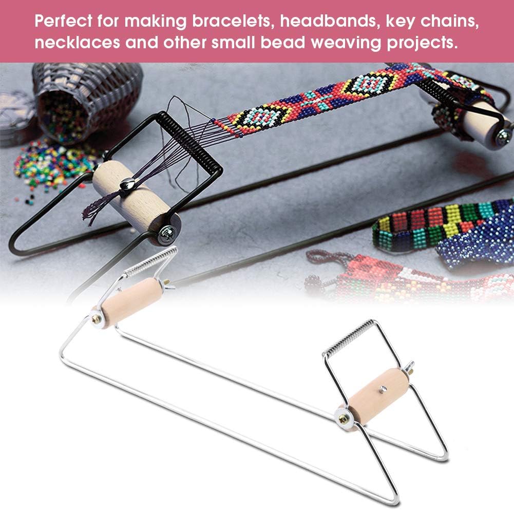 Telaio per perline, telaio fai-da-te per maglieria in metallo fatto a mano per tessitura fai da te Kit telaio per perline per principianti Realizza collane, bracciali, gioielli con perline (Argento)