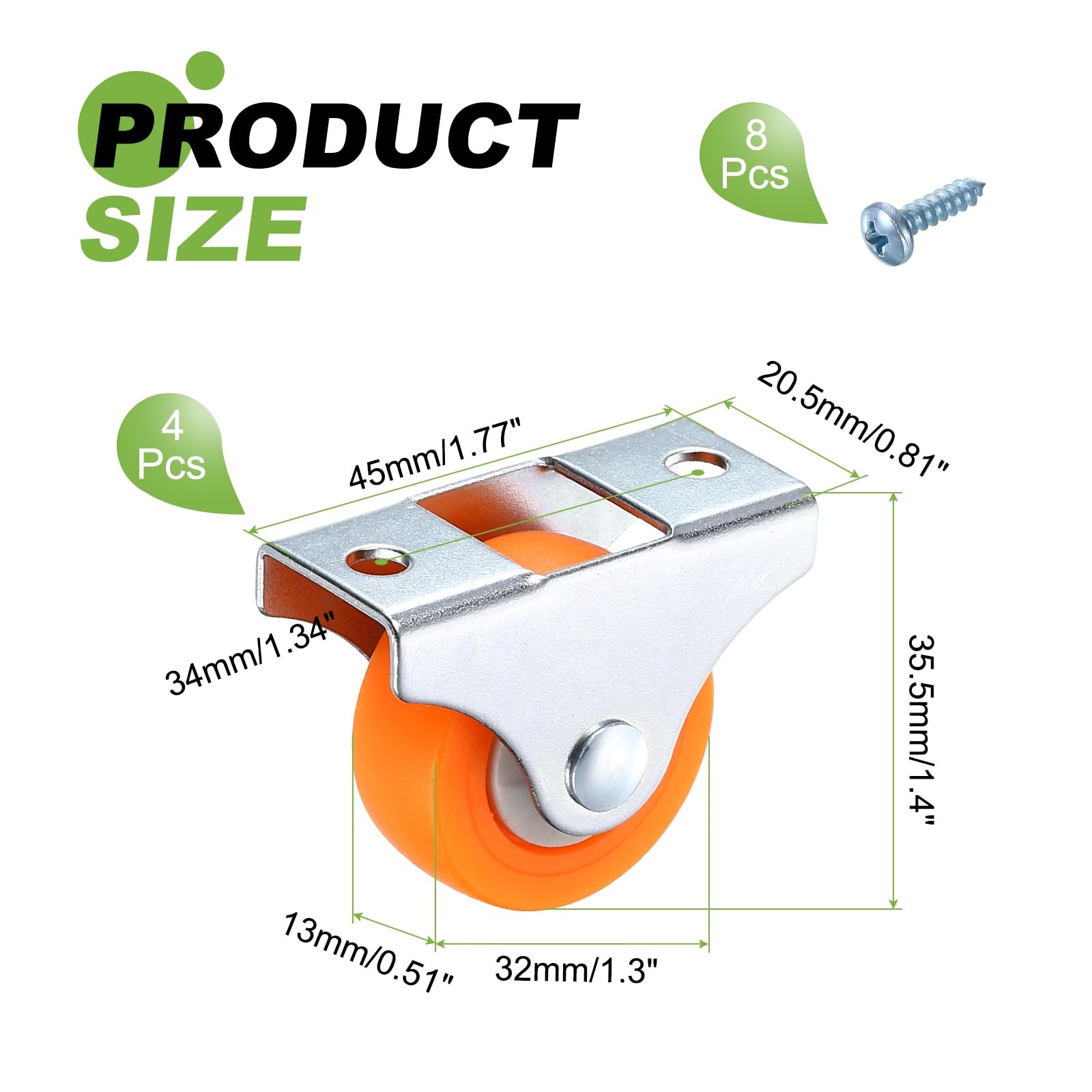 PATIKIL 1.3 Inch Fixed Caster Wheels - Image 2