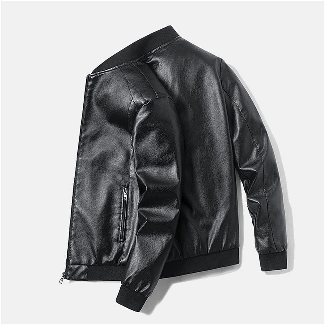 KEHAIOO Men's Leather Bomber Jacket Korean Style Slim Thin Trendy Faux Fur Coats