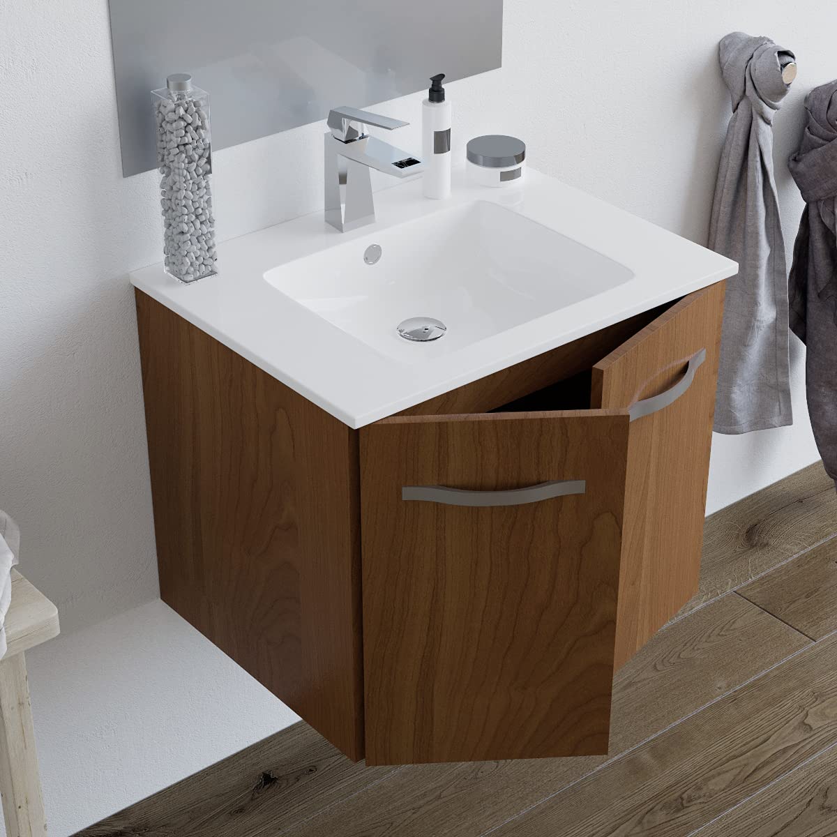 MarinelliGroup Mobile bagno SOSPESO 60 cm con lavabo in ceramica con 2 ante ROVERE SCURO BUMA 8160