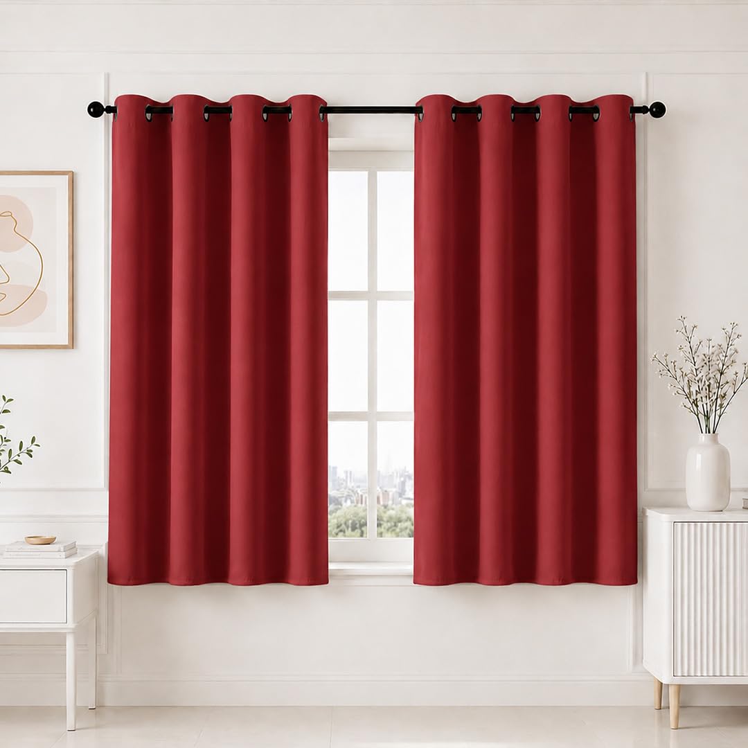 HOMEMONDE 100% True Blackout Curtains 5 Feet Long Set of 6 - Light Blocking Window Curtain, Room Privacy and Thermal Insulation Drapes with Eyelets - (60L x 46W Inch, Maroon)