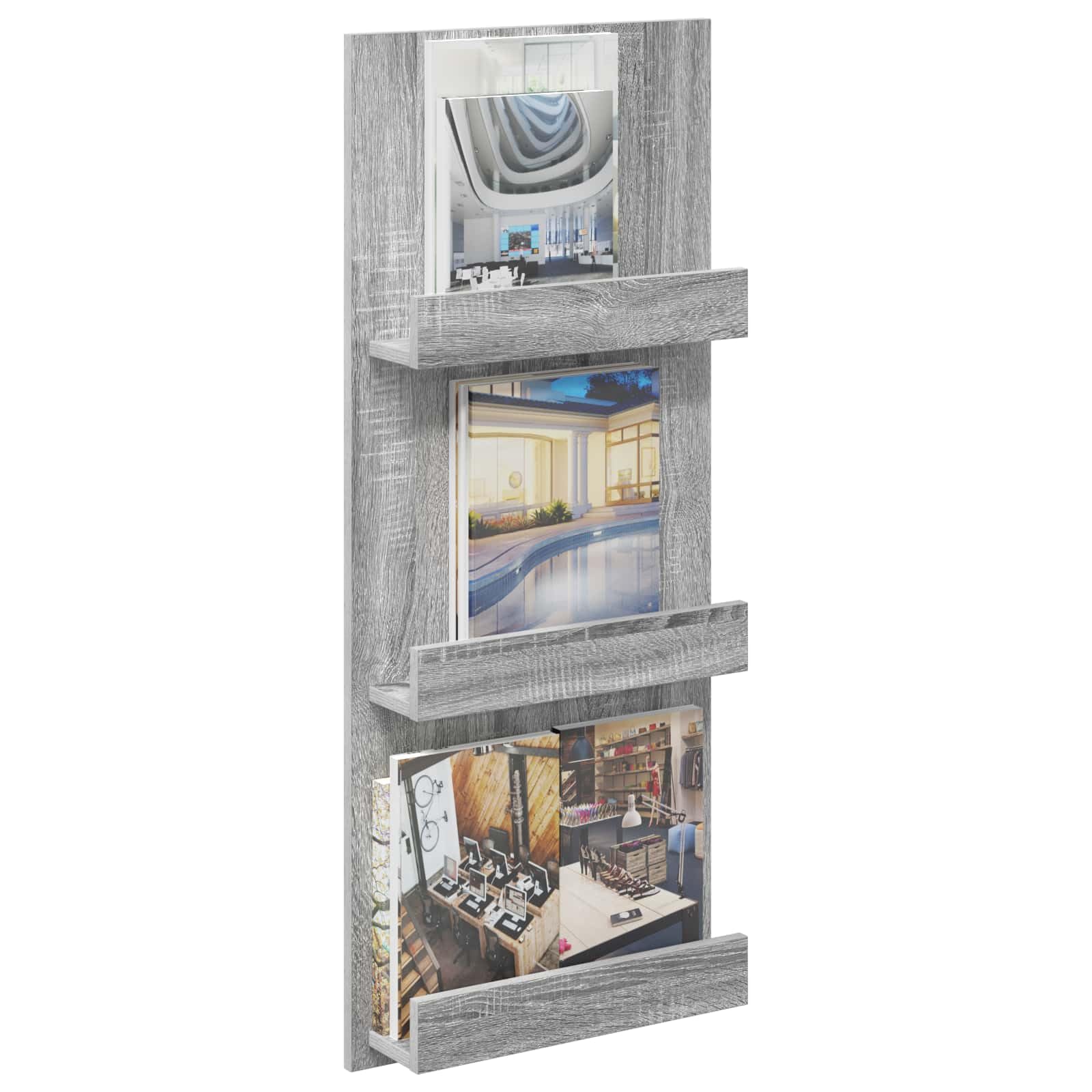 Revistero de madera Sonoma gris 43 x 11 x 102 cm con 3 estantes para el salón y la oficina