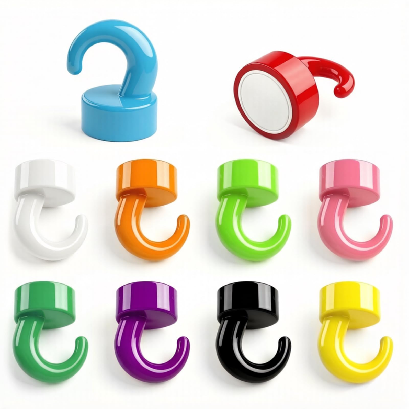 NogmeTaa Small Magnetic Hooks for Refrigerator, Mini Magnetic Hooks for Cruise Cabins, Magnet Hook for Kitchen, Classroom, and Office - Pack of 10 (Colorful)