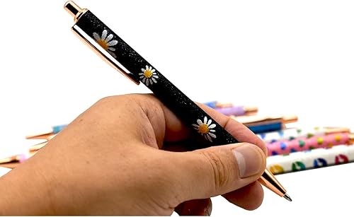 Miniatura 6 de 9 bolígrafos de corazón con purpurina brillante, de metal, margaritas, bolígrafos retráctiles, con estampado de labios, para bodas, mujeres, damas,