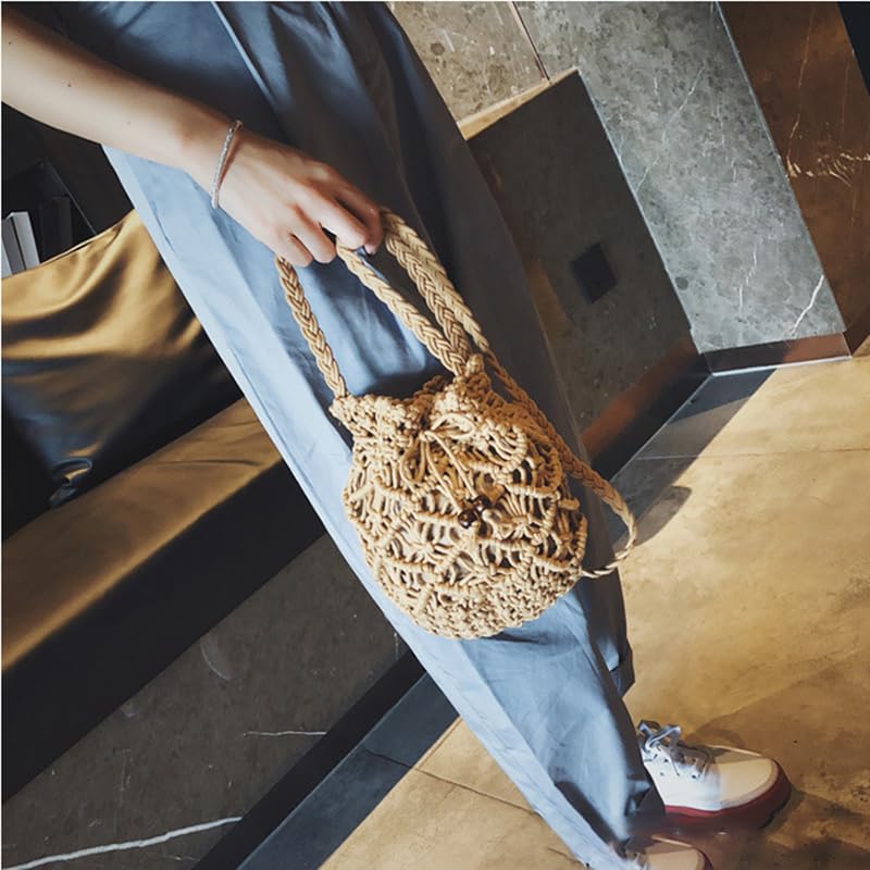 Women Small Crochet Crossbody Bag Hand Woven Drawstring Shoulder Beach Bucket Hobo Purse Travel Daily Vacation Tote Handbag3