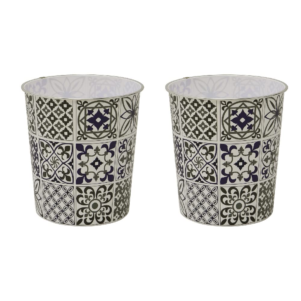 Jvl Navy Mosaic Waste Paper Bin, Set Of 2