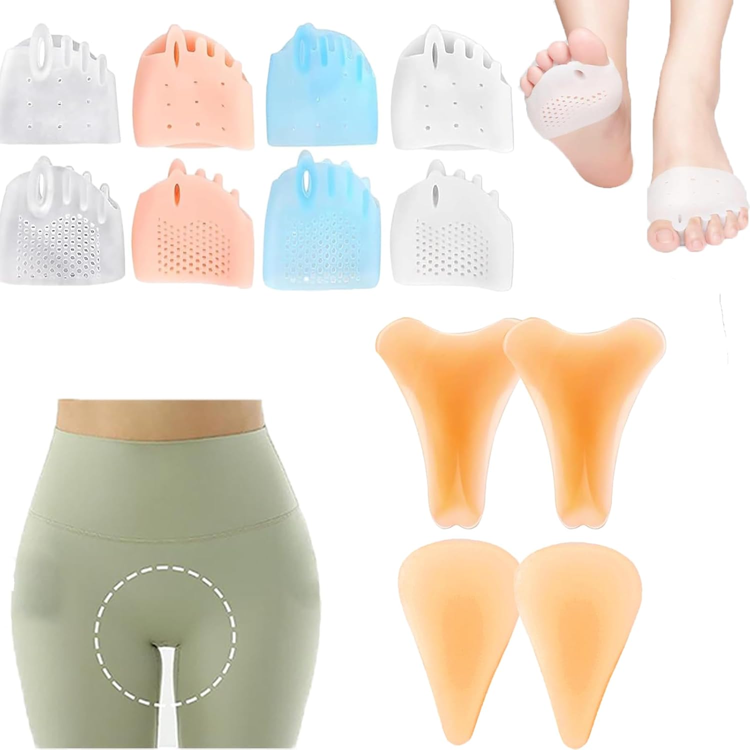 4 Pairs Silicone Toe Separators and 4 Packs Camel Toe Concealer