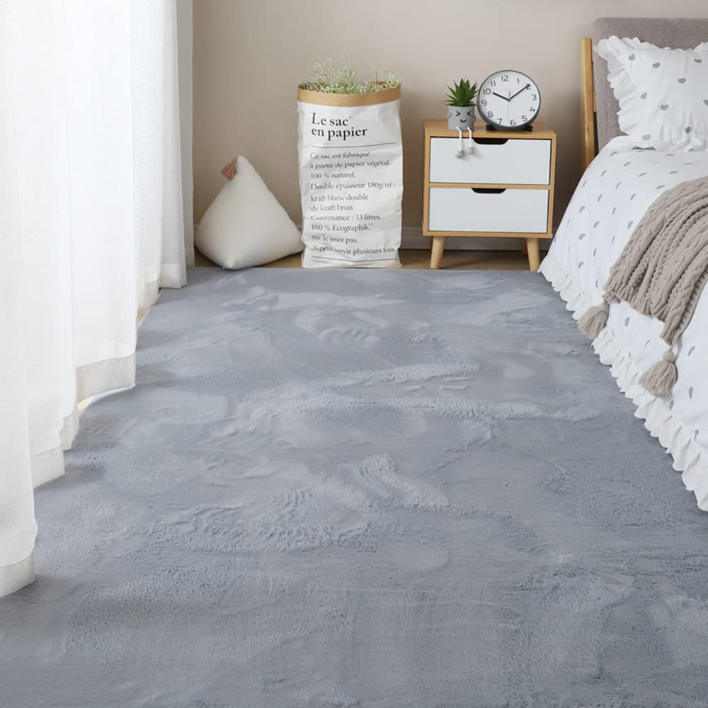 GueTTO Tappeto Finta Pelliccia Coniglio Pelo Corto Bianco Ultra Morbido Peluso Tappeto Pavimento Antiscivolo Fondo Pelle Lavabile per Salone Camera Arredamento Domestico Moderno,Grigio,140 x 200 cm