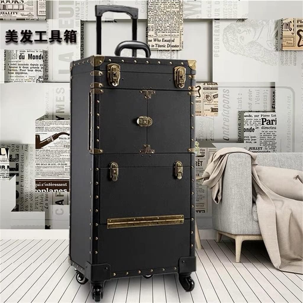 Makeup Case Rolling Luggage Stylist Retro Beauty Tattoo Folding Trolley Ladies Large Capacity Suitcase Cosmetic Bag