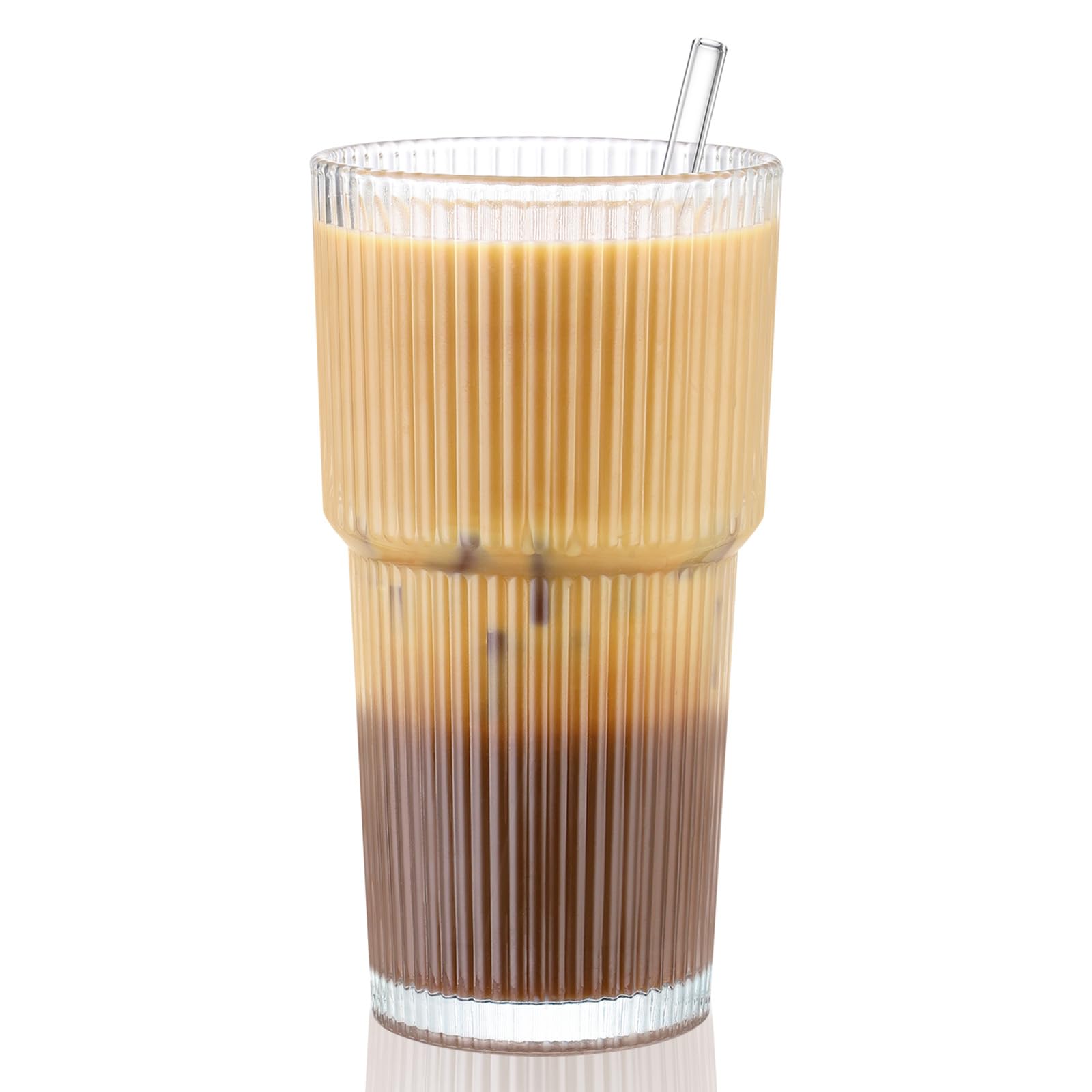 Glass Cups & Straw Set - 20oz Whiskey Cocktail Glasses -8 Glass Cups & Straw Set - 20oz Whiskey Cocktail Glasses -8