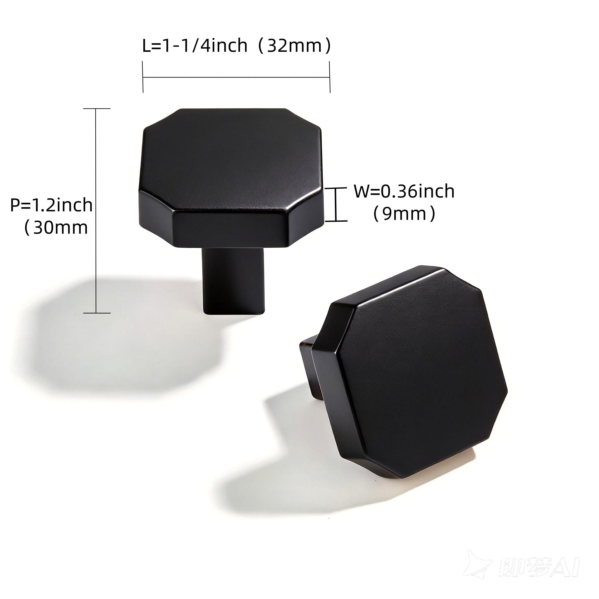 KHTUMEWARE-DB346 Geometric Knob, Matte Black, 1-1/4 in (32 mm), 10-Pack in Matte Black — KHTUMEWARE