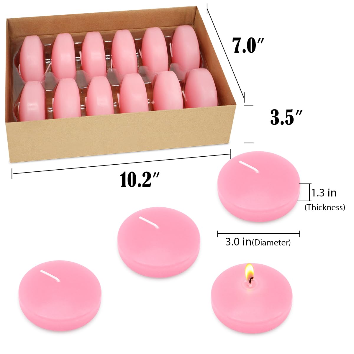 Velas flotantes rosas de 10 horas, grandes, de cera de agua sin perfume, velas flotantes para jarrones, centros de mesa en bodas, fiestas, piscina, vacaciones, juego de 12