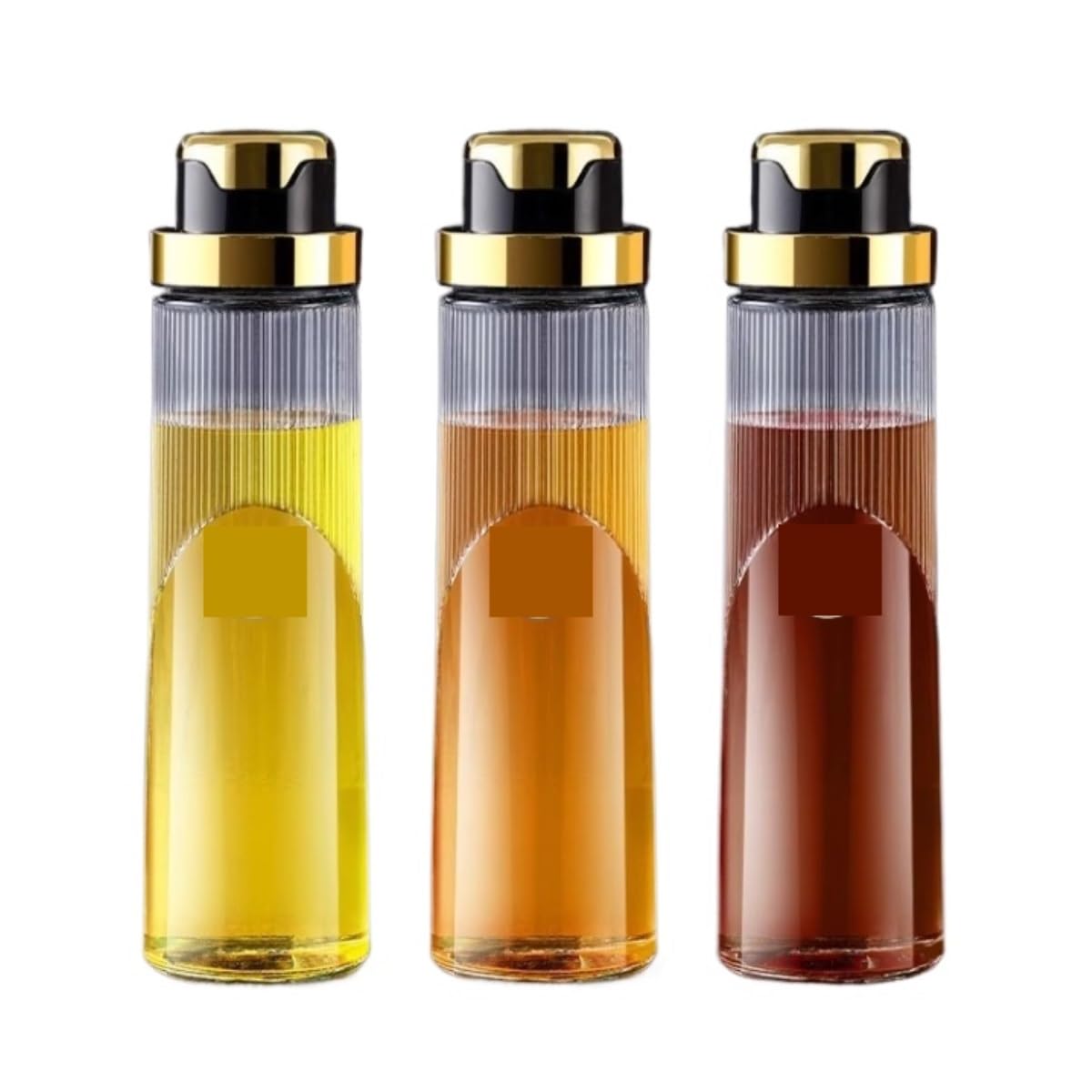 Dispenser per Salsa di Soia Bottiglia Di Condimento For Salsa Di Soia E Aceto Bottiglia Di Olio Di Sesamo For Uso Domestico Piccola Pentola For Olio Set Da 3 Pezzi Contenitore Dell'olio(Gold,26cm)