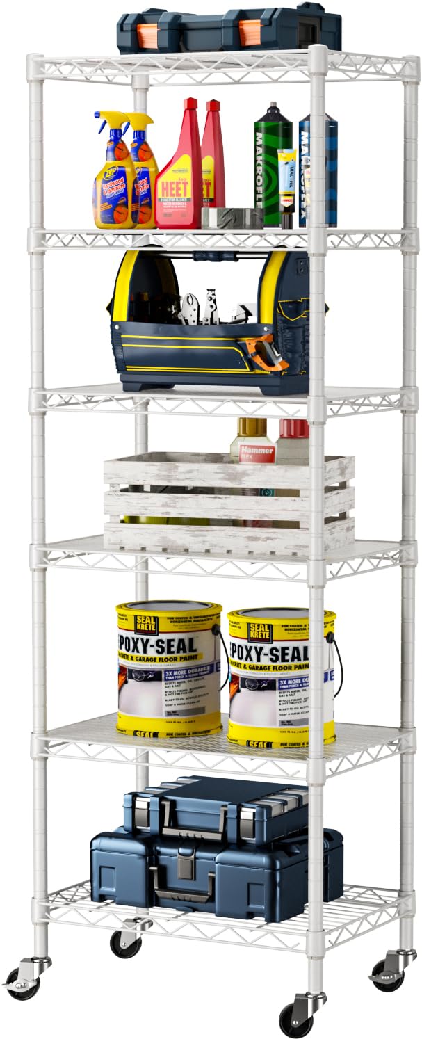 SINGAYE 6 Small Wire Shelves Kitchen Pantry Close Home Organizers and Storage Bathroom Shelf Laundry Room Organization Adjustable Book Metal Garage Shelving Unit