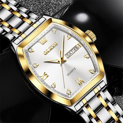 Miniatura 2 de OLEVS Men Watches Square Business Dress Diamond Analog Quartz Date Luxury Watch for Men Casual Stainless Steel Waterproof Luminous Wrist Watch