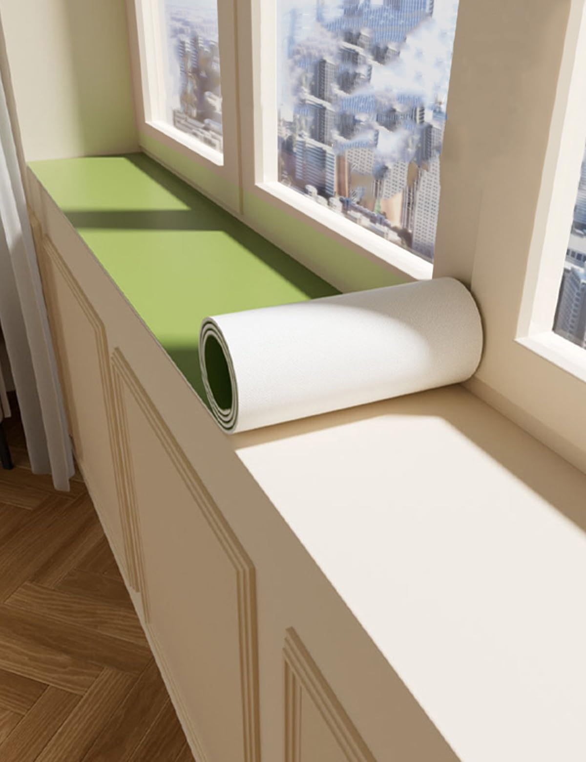 Decorative Waterproof Mat for Windowsill, 3.5mm Foam Anti-Slip Window-Sill Protector Mat, Window Sill Cover From Dog Cat Scratching for Kitchen Balcony Reading Nook(Green,290x40cm/114.2x15.7in)