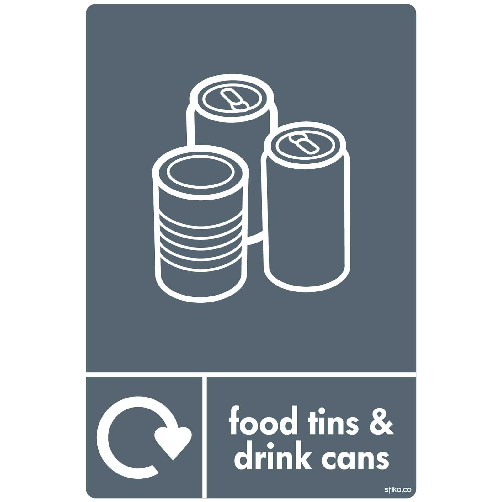 stika.co Pack of 2 Food Tins and Drink Cans Recycling Sign - A5 210x148mm - WRAP Recycle Now Vinyl Sticker, BS EN ISO 7010 Compliant, Self-Adhesive Label