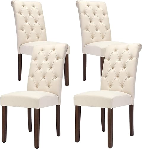 Miniatura 1 de COLAMY Juego de 4 sillas de comedor tapizadas Parsons sillas de comedor tapizadas sillas laterales de cocina de tela con patas de madera color beige
