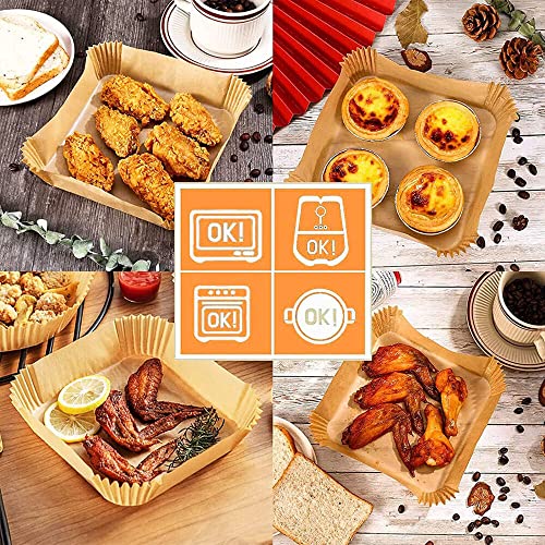 OLZYA 100 Öl Backpapier Friteuse Antihaft Hitzebeständig Heißluftfritteuse Ofen Papier, Backpapier Für Heißluftfritteuse Eckig (20Cm), 100 Stück Airfryer Backpapier EIN – Bild 8