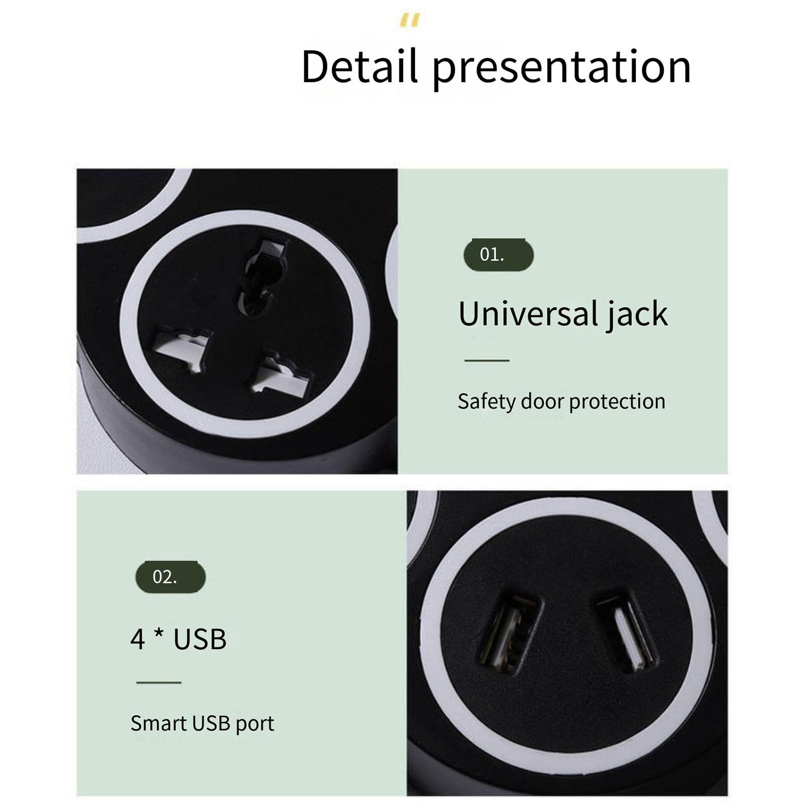 Multipresa 8 in 1 con 4 porte USB, prese multiple a 4 vie, prolunga da 1,8/3/5/7/10 M, adatta per viaggi/casa/ufficio,A-10m