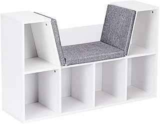 USA_BEST_SELLER 6-Cubby Kid Storage Bookcase Cushioned Reading Nook Versatile Bench Design Ample Storage Space