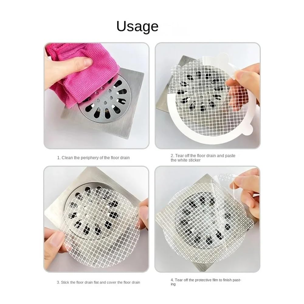 Filtro desechable antibloqueo adhesivo de drenaje de suelo de malla para recoger el pelo, tapón de drenaje de ducha, cocina, baño, fregadero bloqueador (rotundidad, 20 unidades)