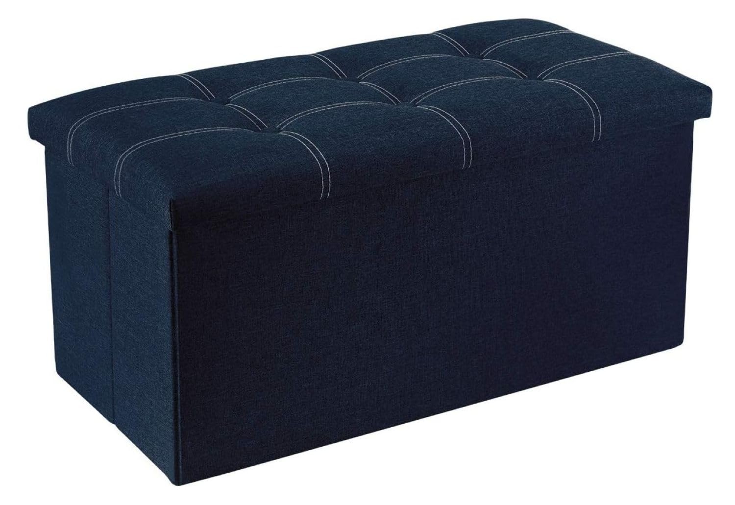 inditradition long foldable storage ottoman bench, pouf stool with spongy cushioning & inbuilt store caddy | 30x15x15 inches, 110 liter, linen cloth & mdf board (blue)