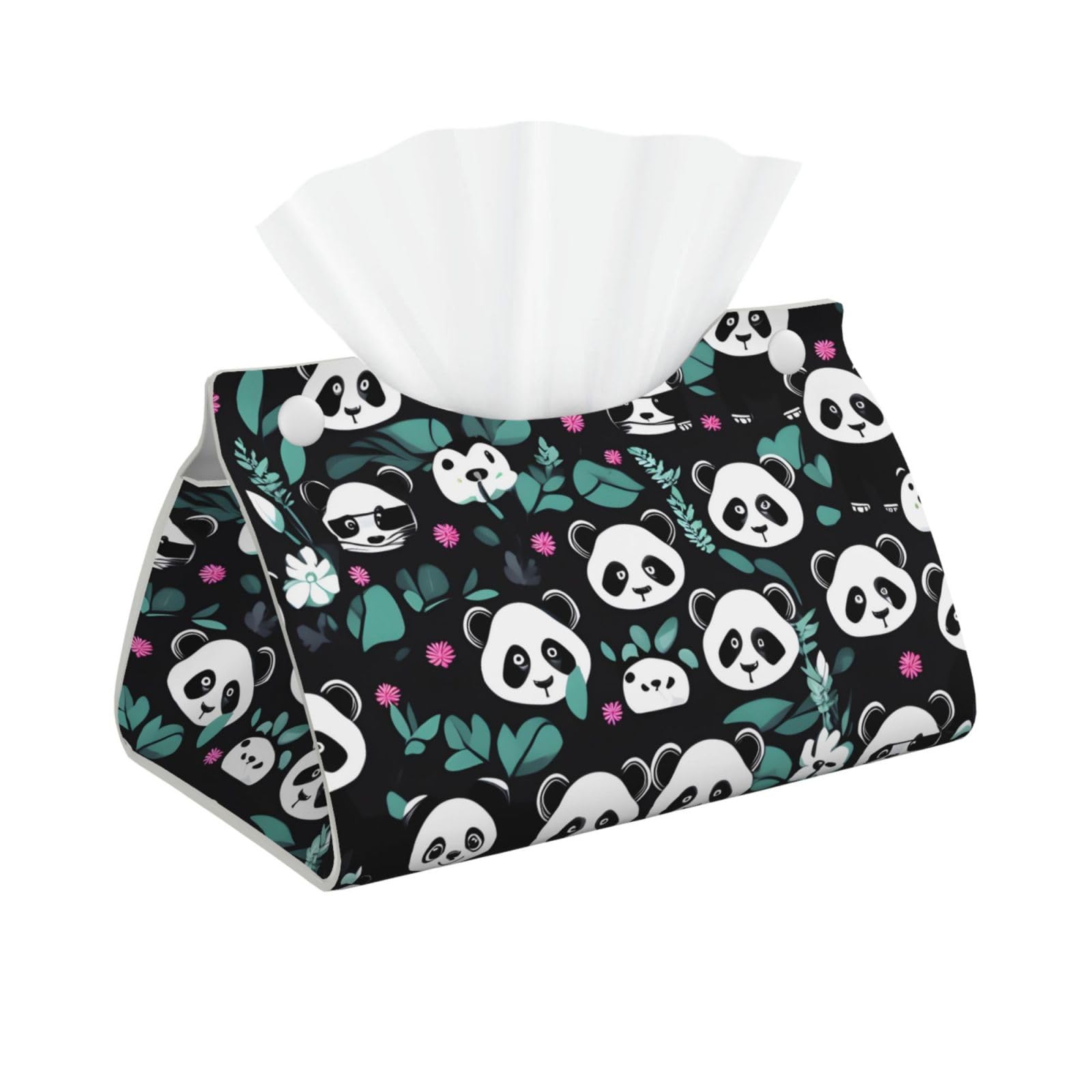 Panda cute face Long Leather Tissue Box Cover-Waterproof PU Leather Tissue Holder for Bathroom, Decorative Rectangular Tissue Case