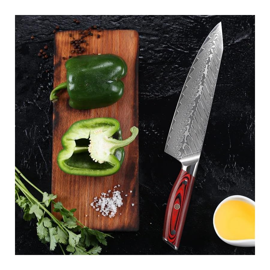 Kitchen Knife Set,7-Piece Damascus Knife Block Set Professional 73-Layer Japanese VG10 Steel - Chef's Cleaver Knife,Kitchen Scissors,Bread Knife,& More