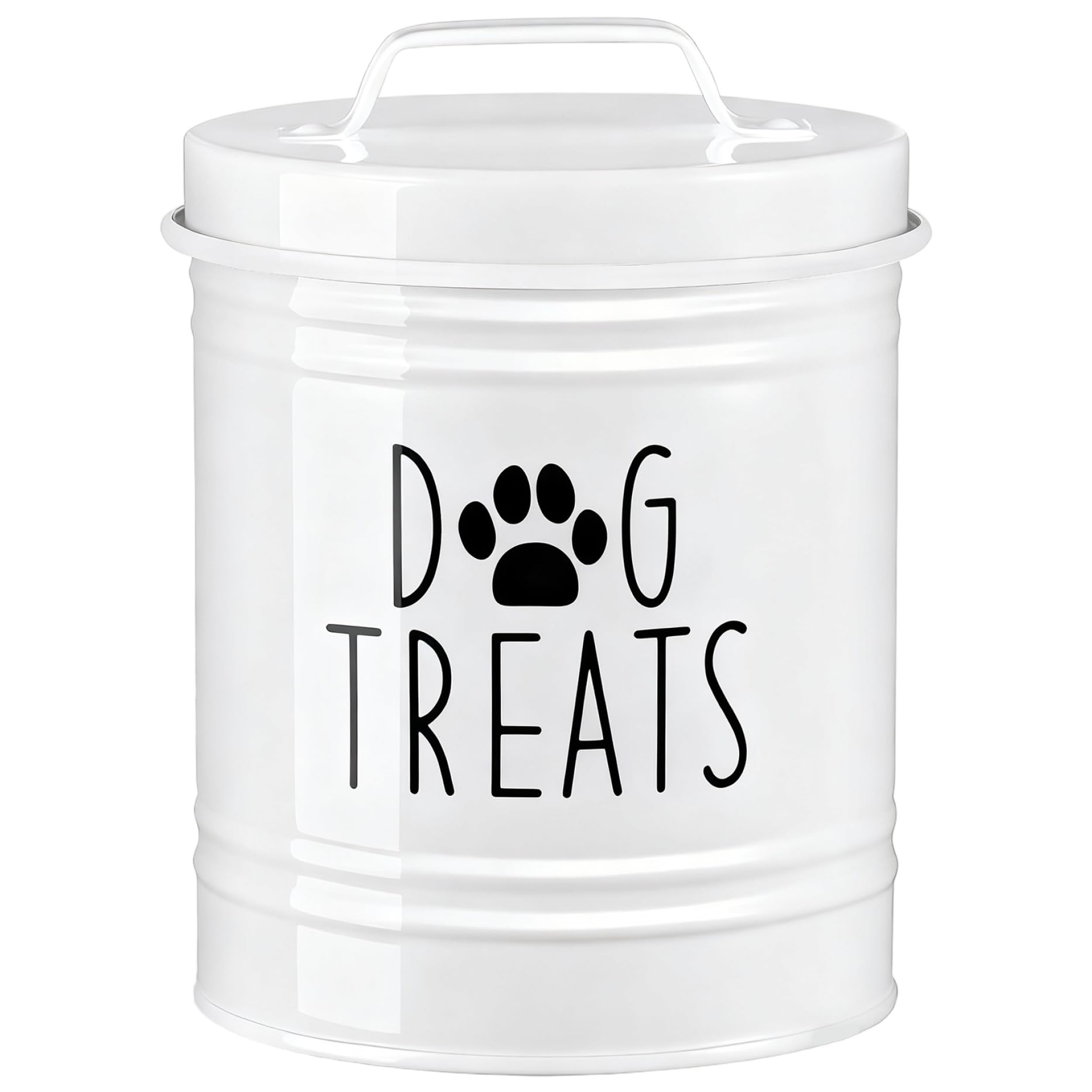 Cndiyald Dog Treat Container Airtight Metal Storage Jar with Lid for Kitchen Counter Dry Pet Food White