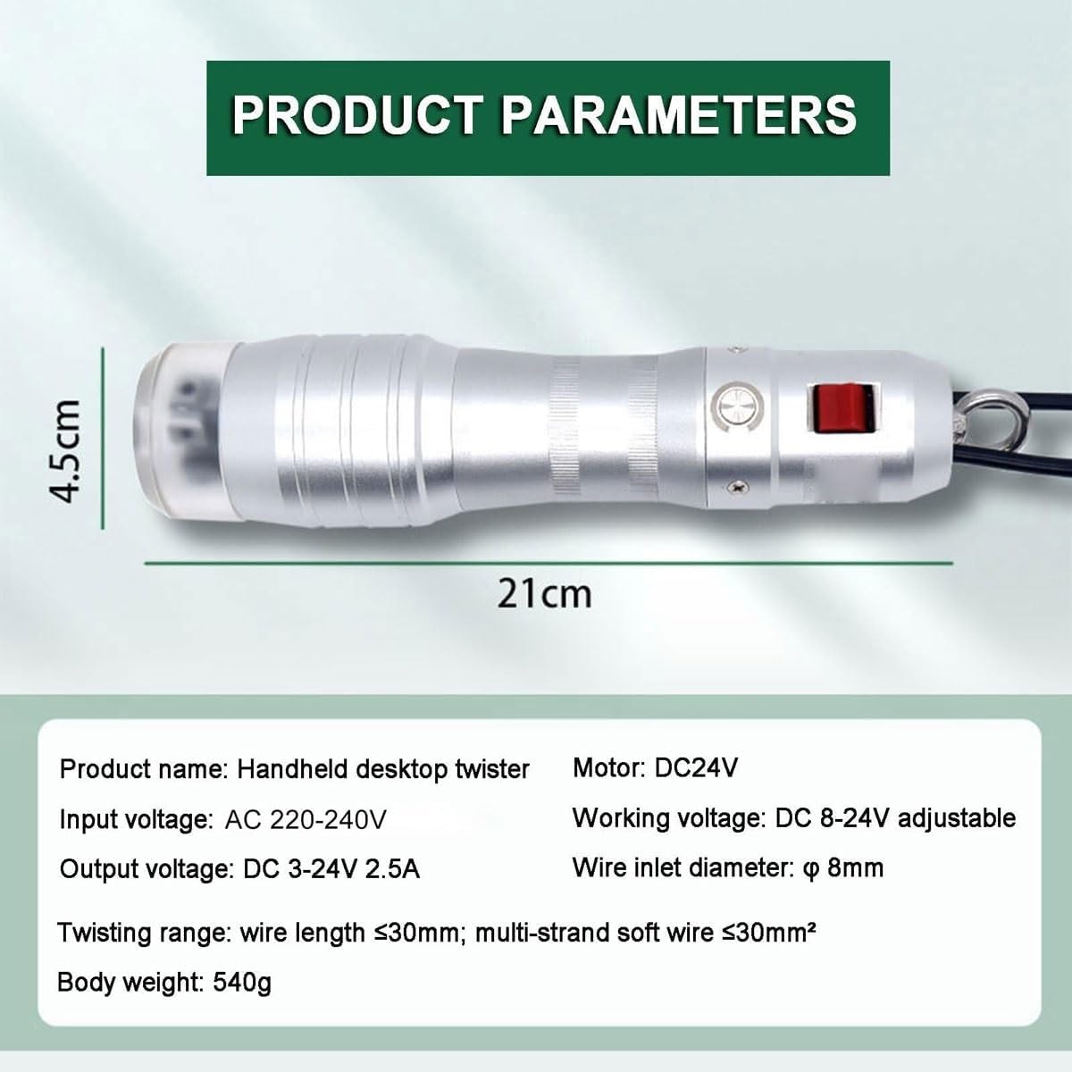 Electric Wire Twisting Machine, 8mm Handheld Wire Twister with Foot Switch & Adjustable Voltage,Portable Automatic Cable Winding Machine, Forward and Reverse Function, for Copper Wires