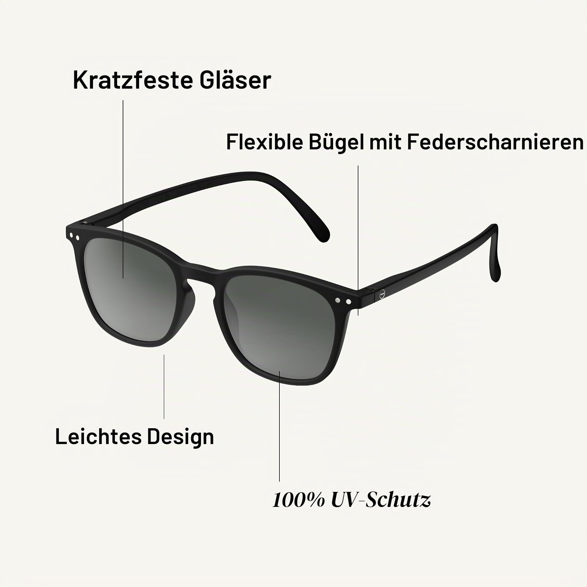 IZIPIZI Reading Sun #E Black trapezförmig in der Farbe: Schwarz, Dioptrie: 0, Maße: 15,5 x 14 x 4,6 cm, SLMSEC01_00