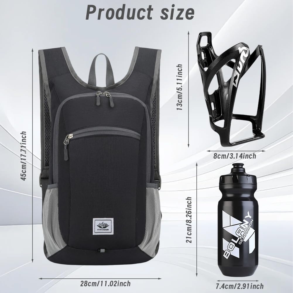 Zaino Da Bicicletta 15L Ultraleggero Protezione Antipioggia Impermeabile Mtb 610Ml Leggero Portabottiglie Bottiglia d'Acqua Per Ciclismo Sport Mountain Bike e Bambini