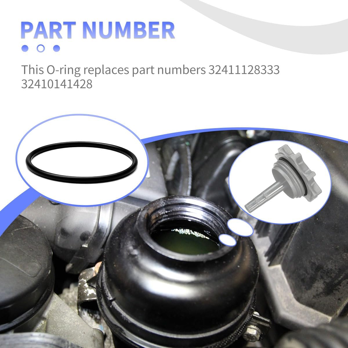 32411128333 Power Steering Reservoir Cap Seal O-Ring for BMW Mini Cooper | Rubber Construction, Seals Power Steering Reservoir Cap, Fits for BMW Mini Cooper, Resists ATF Fluid & Heat, 2-Pack