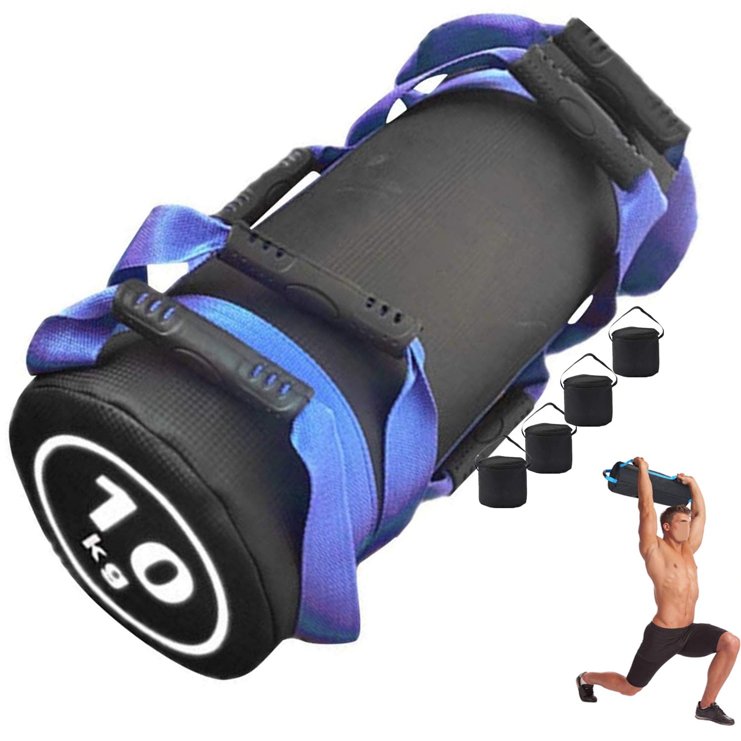 Sacco di Sabbia Peso Boxe Allenamento Power Bag Regolabile per Funzionale, Sollevamento Pesi, Forza e Resistenza Weighted Bag, Blue 10kg