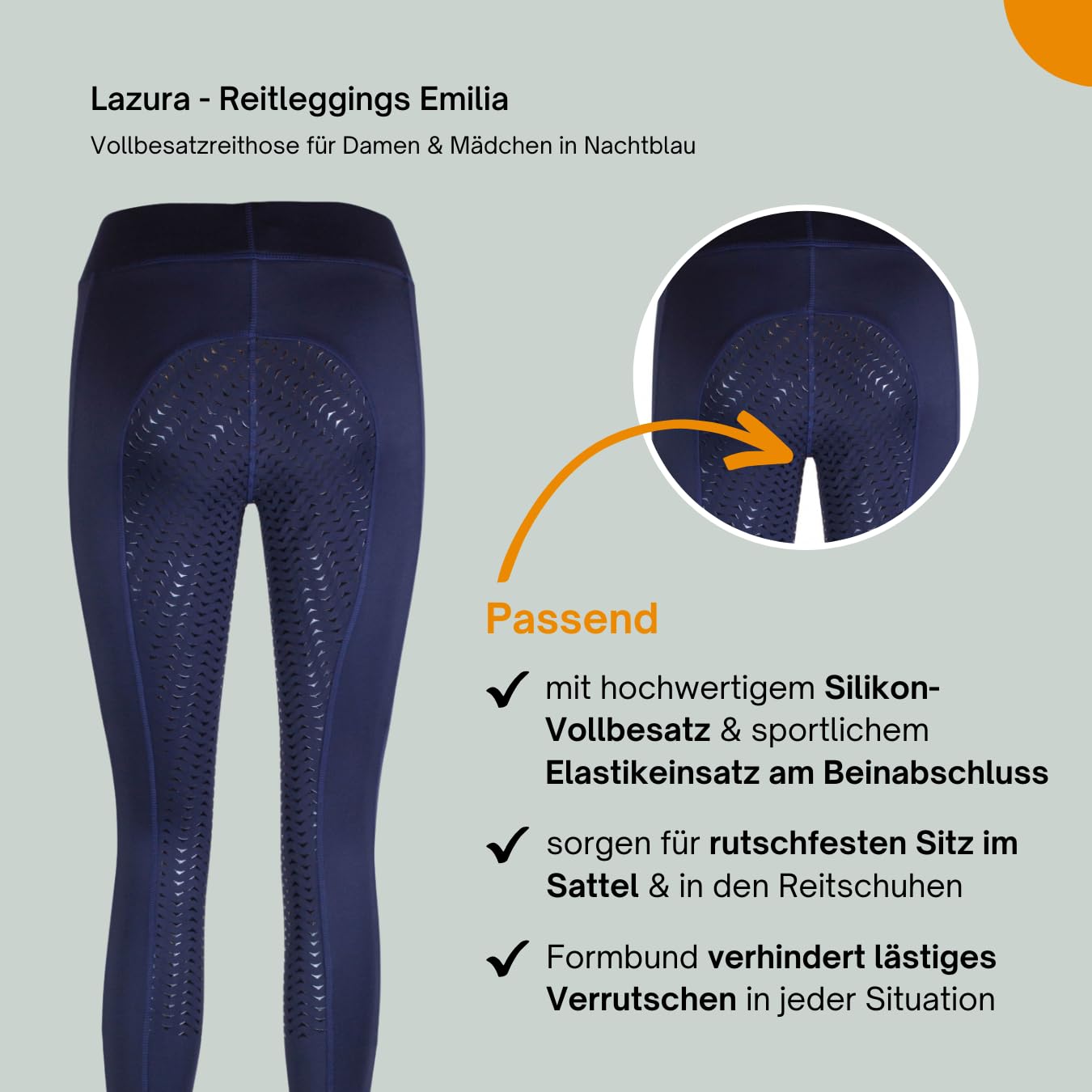 Lazura - Reitleggings für Damen & Mädchen Emilia | Vollbesatz aus Silikon | Vollbesatzreithose mit 2 seitlichen Handytaschen | Reithose in fünf Farben | Reitbekleidung in Größe 116-176 & 34-46