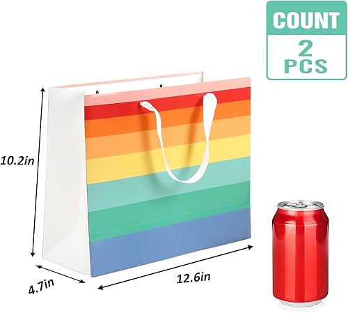 Miniatura 2 de Moretoes Paquete de 2 bolsas de regalo de cumpleaños a juego con papel de seda y tarjetas, bonitas bolsas de regalo de arcoíris para hombres y