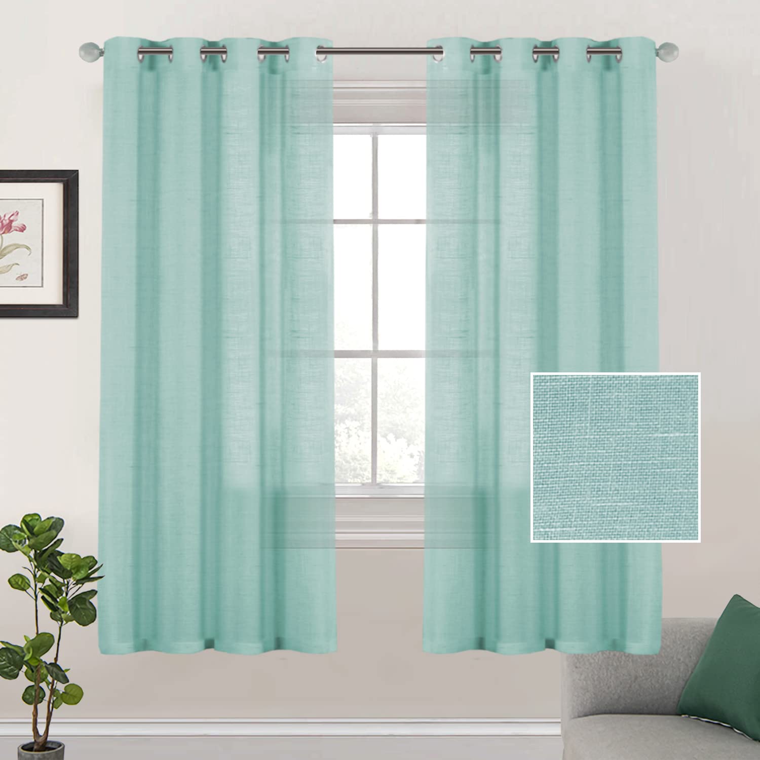 Lanqinglv Tende In Voile Effetto Lino Verde Salvia - 2 Pezzi 132x243 Cm - Semitrasparenti Con Occhielli - 2